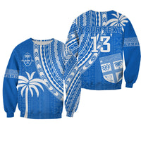 (Custom Text and Number) Fiji Rugby Sevens Sweatshirt Fijian 7s Tapa Polynesian Blue Ver.01 LT13 Unisex Blue - Polynesian Pride