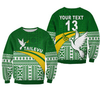 (Custom Text and Number) Tailevu Rugby Sweatshirt Fiji Rugby Tapa Pattern Green LT13 Unisex Green - Polynesian Pride