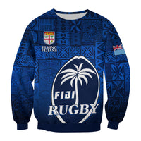 (Custom Text and Number) Fiji Rugby Sweatshirt Flying Fijians Blue Tapa Pattern LT13 - Polynesian Pride