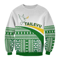 (Custom Text and Number) Tailevu Rugby Sweatshirt Fiji Rugby Tapa Pattern White LT13 - Polynesian Pride