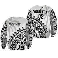 (Custom Text And Number) Fiji Rugby Sweatshirt Fijian Cibi Dance Tapa Pattern White LT14 Unisex White - Polynesian Pride