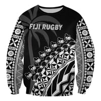 (Custom Text And Number) Fiji Rugby Sweatshirt Fijian Cibi Dance Tapa Pattern Black LT14 - Polynesian Pride