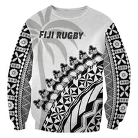 (Custom Text And Number) Fiji Rugby Sweatshirt Fijian Cibi Dance Tapa Pattern White LT14 - Polynesian Pride