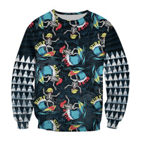 Hawaii Skeleton Surf Sweatshirt Halloween Hawaiian Tribal LT13 Unisex Black - Polynesian Pride