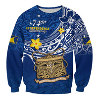 Tokelau Sweatshirt National Badge Polynesian Happy 74th Independence Anniversary LT14 Unisex Blue - Polynesian Pride