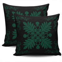 Hawaiian Quilt Maui Plant And Hibiscus Pattern Pillow Covers - Sacramento Black - AH - Polynesian Pride