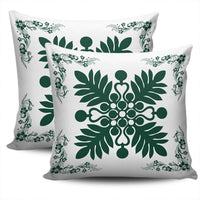 Hawaiian Quilt Maui Plant And Hibiscus Pattern Pillow Covers - Sacramento White - AH - Polynesian Pride