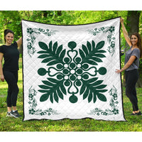 Hawaiian Quilt Maui Plant And Hibiscus Premium Quilt - Sacramento White - AH Sacramento - Polynesian Pride