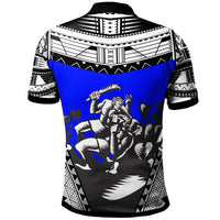 Samoa Polo Shirt Samoan Legend Wielding A Club Nifooti Weapon Defeating The God With Taro Plant Blue - Polynesian Pride