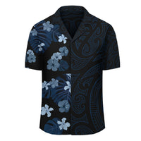 (Personalized) Hibiscus Flowers Polynesian - Hawaiian Shirt - Indigo - Curtis Style - Polynesian Pride