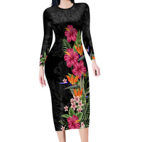Hawaii Flowers Mix Tribal Pattern Long Sleeves Dress LT6 Polyester spandex Art - Polynesian Pride