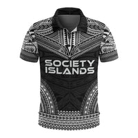 Society Islands Polo Shirt Society Islands Flag Polynesian Chief Tattoo Black Version Unisex Black - Polynesian Pride