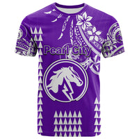 Custom Hawaii High School Pearl City T Shirt Mix Kakau LT6 Purple - Polynesian Pride