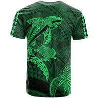 Custom Hawaii T Shirt Shark and Turtle Mix Kakau Green LT9 - Polynesian Pride