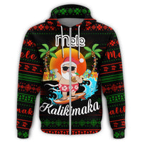 Hawaii Santa Claus Surf Christmas Pattern Zipper Hoodie Tan Style - Polynesian Pride