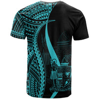 Fiji T Shirt Turquoise Polynesian Tentacle Tribal Pattern Crest - Polynesian Pride