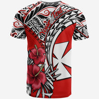 Custom Wallis et Futuna T Shirt Polynesian Pattern and Hibiscus Flowers Version Red LT13 - Polynesian Pride