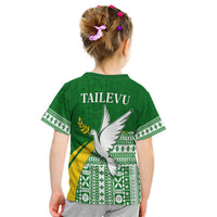 Tailevu Rugby T Shirt Kid Fiji Rugby Tapa Pattern Green LT13 - Polynesian Pride