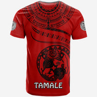 (TOKO ofA TAMALE) Tonga Polynesian T Shirt Tonga Waves Mix Logo Red Black LT13 - Polynesian Pride