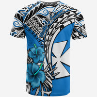 Wallis et Futuna T Shirt Polynesian Pattern and Hibiscus Flowers Version Blue LT13 - Polynesian Pride