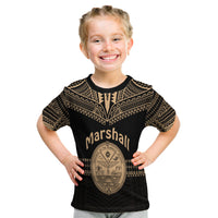 (Custom Text And Number) Marshall Islands T Shirt Kid Best Tattoo Version Golden LT13 - Polynesian Pride