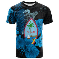 Guam Seal T Shirt Polynesian Turtle with Flowers Version Blue LT13 Unisex Blue - Polynesian Pride