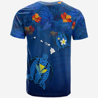Hawaiian Islands T Shirt Hawaii Tropical Flowers and Turtles Blue LT13 - Polynesian Pride