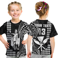(Custom Text and Number) Hawaii Day Kakau T Shirt KID Proud To Be Hawaiian Black King Kamehameha and Kanaka Maoli LT13 - Polynesian Pride