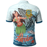 Tuvalu Polo Shirt Polynesian Girls With Shark - Polynesian Pride