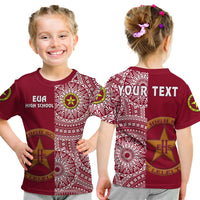 Custom Tonga Eua High School T Shirt Tongan Ngatu Pattern LT14 Kid Maroon - Polynesian Pride