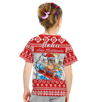 Custom Personalised Hawaii Christmas T Shirt KID Surfing Santa Mele Kalikimaka Polynesian LT14 - Polynesian Pride