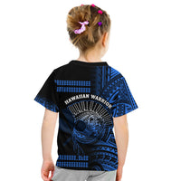 Hawaii T Shirt KID Kakau Warrior Helmet Gradient Blue Polynesian LT14 - Polynesian Pride