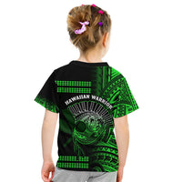 Hawaii T Shirt KID Kakau Warrior Helmet Gradient Green Polynesian LT14 - Polynesian Pride