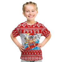 Custom Personalised Hawaii Christmas T Shirt KID Surfing Santa Mele Kalikimaka Polynesian LT14 - Polynesian Pride