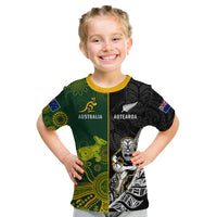 Australia Rugby Mix Aotearoa Rugby T Shirt KID Wallabies All Black Special Version LT14 Youth XL Size14 - Polynesian Pride