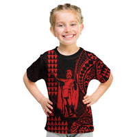 (Custom Text and Number) Hawaii Day Kakau T Shirt KID Proud To Be Hawaiian Red King Kamehameha and Kanaka Maoli LT13 - Polynesian Pride