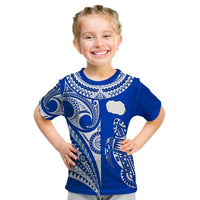 Rarotonga Cook Islands T Shirt KID Turtle and Map Style Blue LT13 - Polynesian Pride
