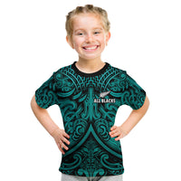New Zealand Silver Fern Rugby T Shirt All Black Turquoise NZ Maori Pattern LT13 - Polynesian Pride