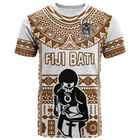 Custom Text and Number Fiji Rugby T Shirt Pacific The Bati Brown Fijian Tapa LT14 - Polynesian Pride