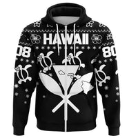 Kanaka Turtle Christmas Pattern Zipper Hoodie Helen Style White - Polynesian Pride