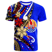 Tahiti T Shirt Tribal Flower With Special Turtles Dark Blue Color Unisex Dark Blue - Polynesian Pride