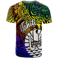 Tahiti Custom T Shirt Rainbow Polynesian Pattern - Polynesian Pride
