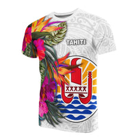 Tahiti T Shirt Hibiscus Polynesian White Pattern Unisex White - Polynesian Pride