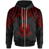 Tahiti Custom Zip up Hoodie Polynesian Armor Style Red Unisex Red - Polynesian Pride