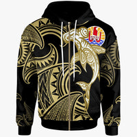 Tahiti Zip Hoodie Hammerhead Shark Tribal Pattern Unisex Gold - Polynesian Pride