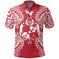 Tonga Polo Shirt Tongan Coat Of Arms Map Polynesian Tattoo Red White Unisex Red - Polynesian Pride