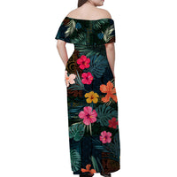 Hawaii Women Off Shoulder Long Dress Tribal Elements And Hibiscus Version LT9 - Polynesian Pride