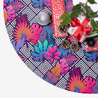 Tropical Exotic Leaves And Flowers On Geometrical Ornament. Tree Skirt - Polynesian Pride