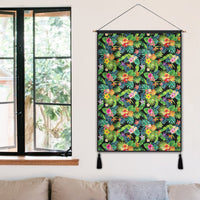 Tropical Pattern With Pineapples Palm Leaves And Flowers Hanging Poster - AH Hanging Poster 50 x 75 cm Cotton And Linen - Polynesian Pride