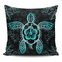 Turtle Hibiscus Blue Pillow Covers One Size Zippered Pillow Case 18"x18"(Twin Sides) Black - Polynesian Pride